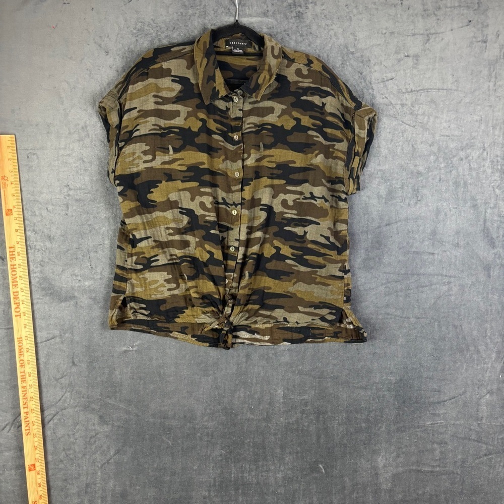 Sanctuary Women’s Camo double gauze Button Down Shirt Sz XL